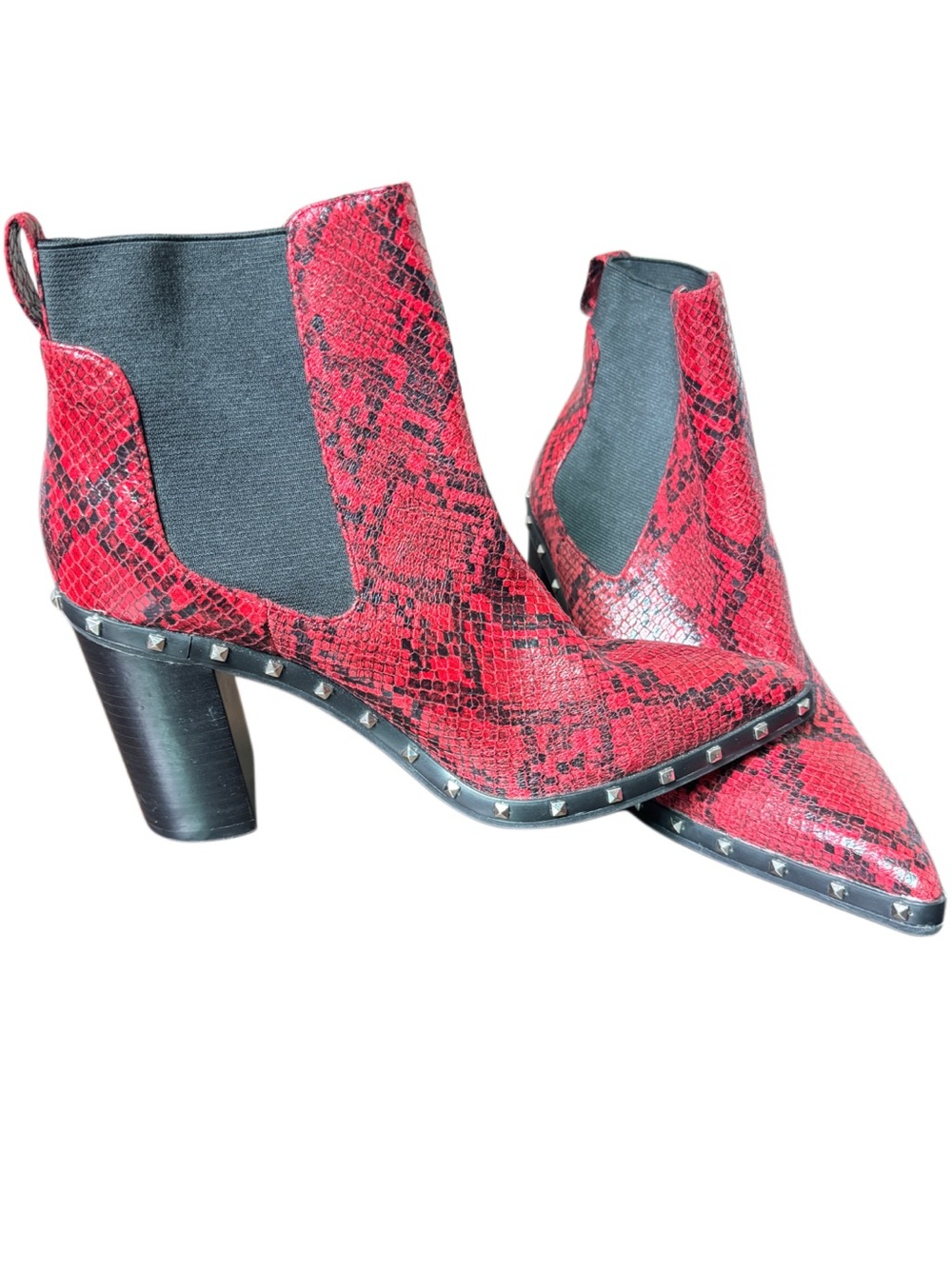 NWOT Charles by Charles David Dodger Red Faux Snake Studded Boots 7.5